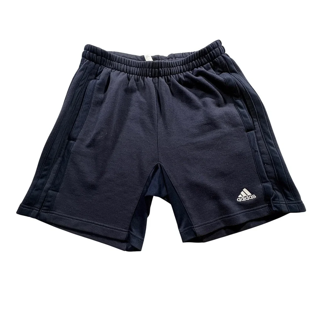 Adidas Knit Athletic Shorts Mens Small Navy Blue 3-Stripe Gym Training Casual